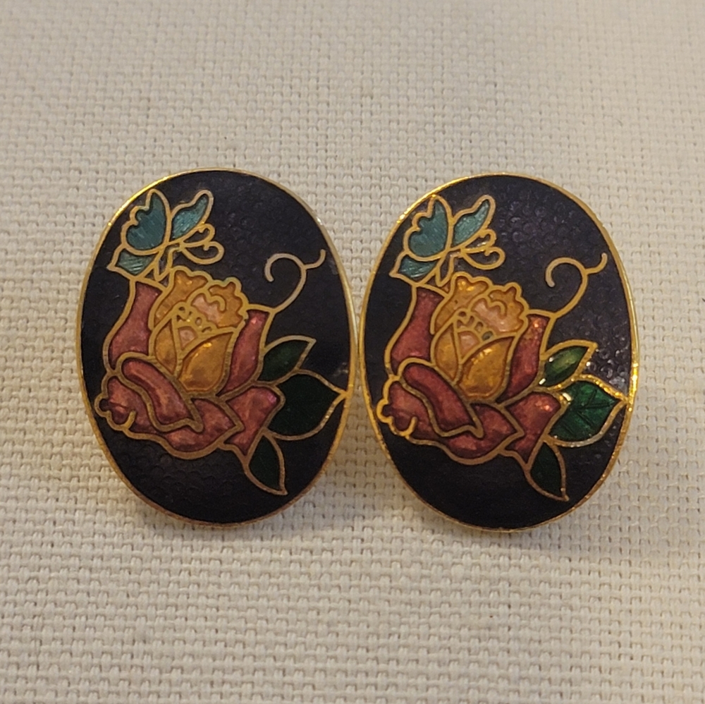 Vintage Cloisonne Flower and Butterfly Earrings